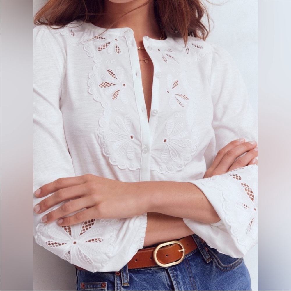 NWT Boden Scallop Cutwork Top in White - Picture 2 of 10